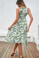 Floral Tie-Waist Ruffled Sleeveless Dress