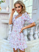 Floral Tie Front Puff Sleeve Mini Dress