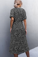 Printed Elastic Cuff Tie Waist Wrap Dress