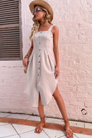 Pleated Detail Buttoned Sleeveless Dress