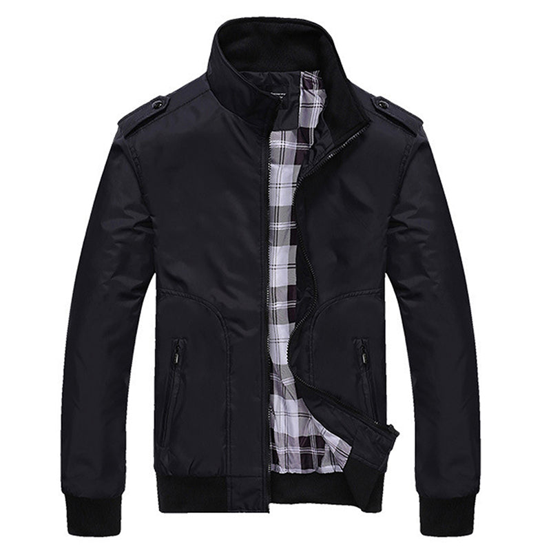 Men Jacket Casual Bomber Zipper Coat Solid Colors Windbreaker Outerwear