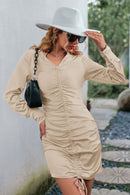 Ruched Drawstring Detail Johnny Collar Dress
