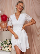 Spliced Lace V-Neck Zip-Back Dress