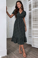 Polka Dot Ruffle Hem Short Flounce Sleeve Dress