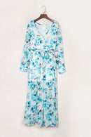 Floral Surplice Split Tie Waist Maxi Dress