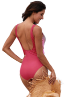 Rose Striped Spliced V Neck Maillot