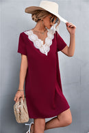 Two-Tone Lace Trim Spliced Dress