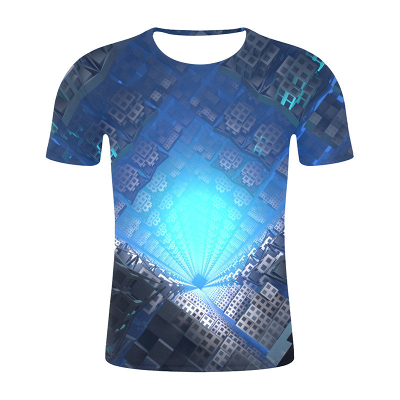 Abstract Twisted Swirl 3D Digital Printing Round Neck Short Sleeve T-Shirt