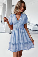 Printed Flutter Sleeve V-Neck Dress