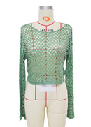 Round Neck Crochet Bell-Sleeved Cropped Beach Cover-ups