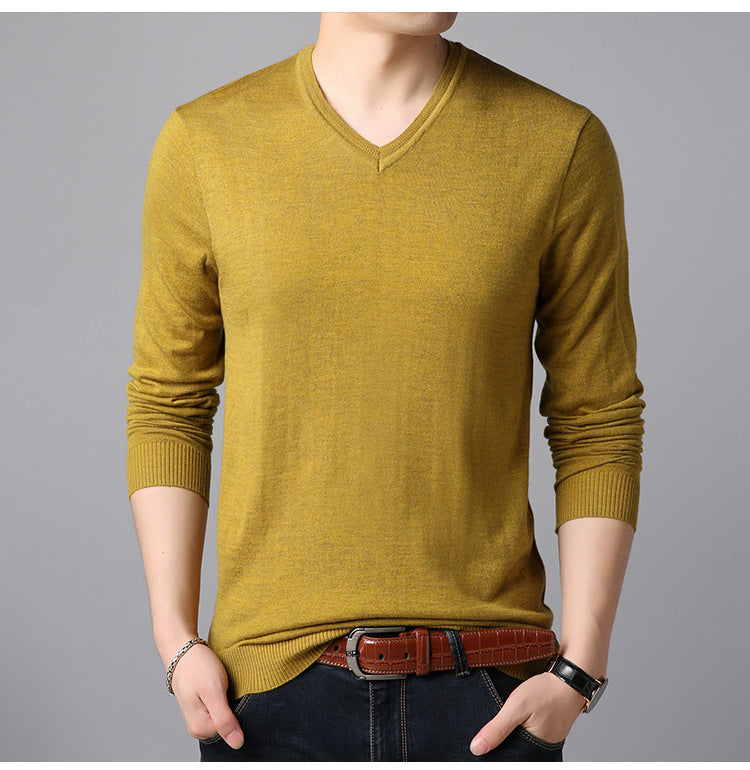 Long-sleeved Solid Color Casual Young Men's Bottoming Shirt