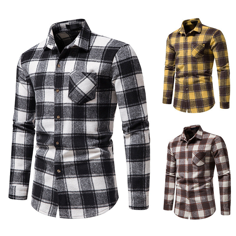 Thick Warm Woolen Cloth Flannel Casual Shirt Base Men's Shirt