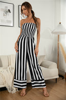Striped Off Shoulder Wide Leg Jumpsuit