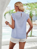 Eyelet Ruffle Trim Cap Sleeve Tank