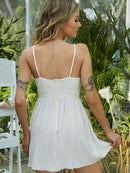 Swiss Dot Buttoned Spaghetti Strap Mini Dress