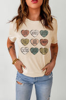 Heart Graphic Cuffed Short Sleeve Round Neck Tee Shirt