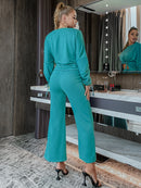 Drawstring Cropped Sweatshirt and Pants Lounge Set