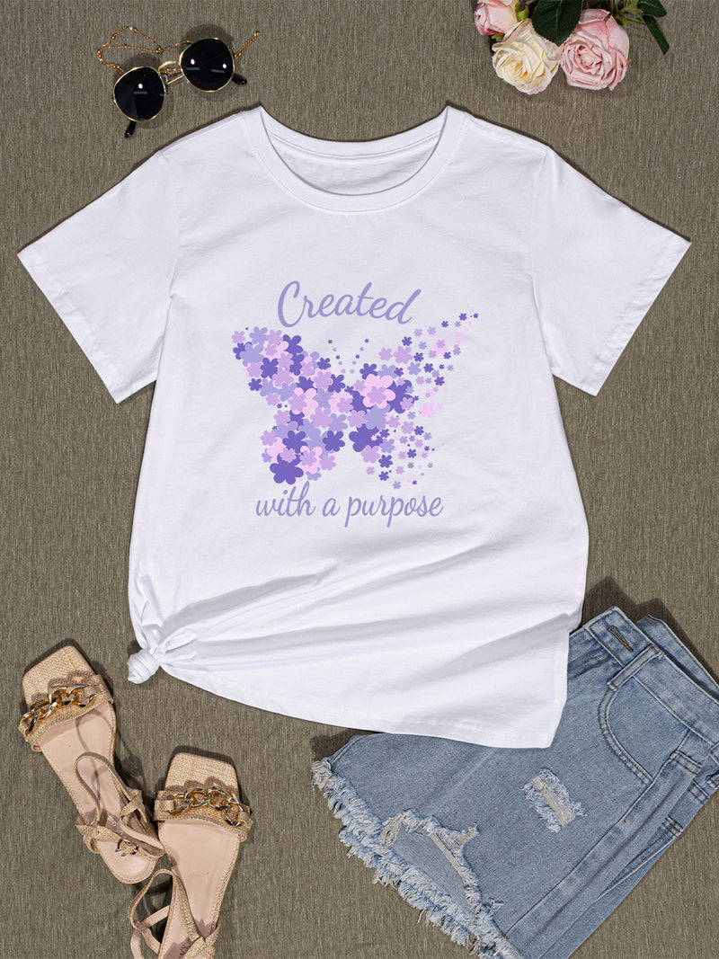 Butterfly Round Neck Short Sleeve T-Shirt