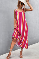 Striped Tie Shoulder Low Back Dress