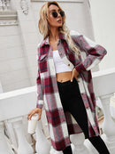 Plaid Button Down Collared Neck Shirt Jacket