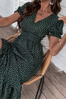Polka Dot Ruffle Hem Short Flounce Sleeve Dress