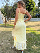 Lace Spaghetti Strap Deep V High-Low Dress