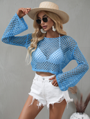 Round Neck Crochet Bell-Sleeved Cropped Beach Cover-ups