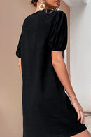 Lace-Up Short Puff Sleeve Mini Dress