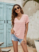 Swiss Dot V-Neck Short Sleeve Blouse