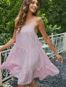 Plaid Spaghetti Strap Scoop Neck Tiered Dress
