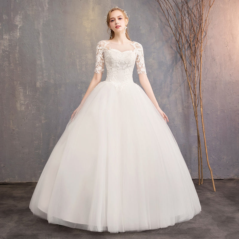 Slim Mid-sleeve Plus Size Photo Studio Wedding Dress