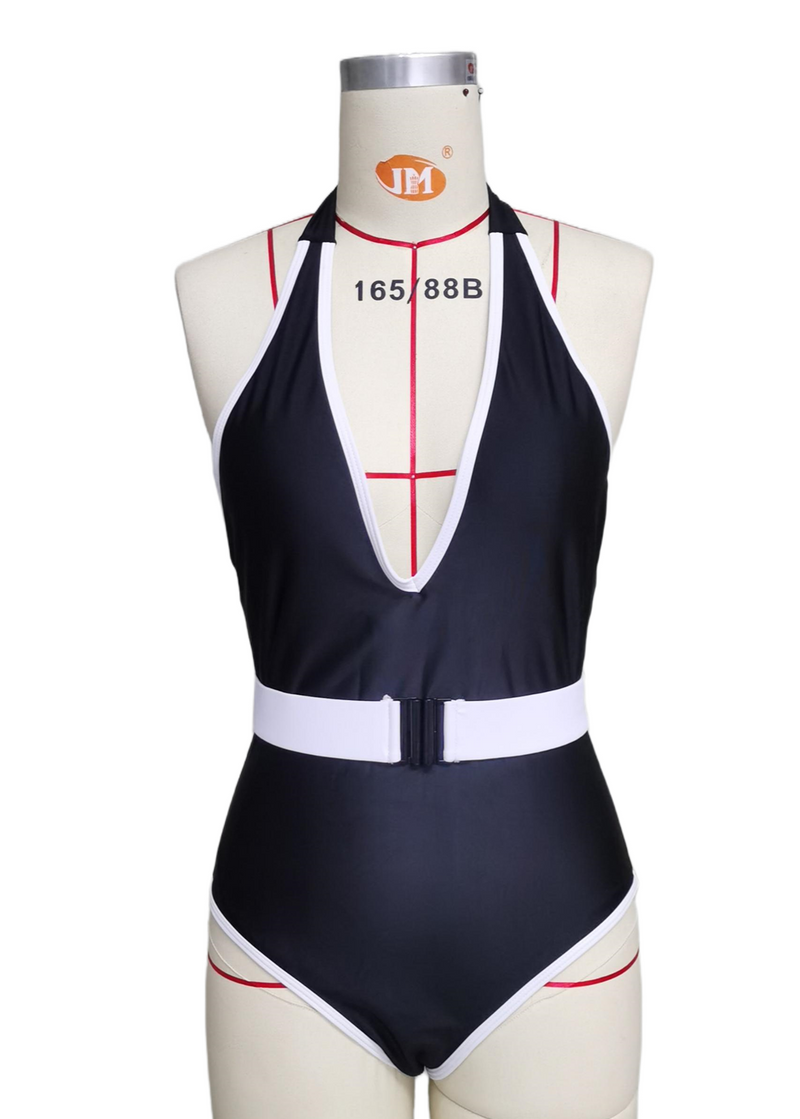 Women's Solid Color One-Piece Swimsuit with Belt