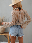 Round Neck Crochet Bell-Sleeved Cropped Beach Cover-ups