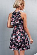 Floral Mock Neck Tie Back Sleeveless Dress