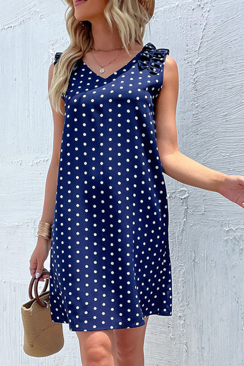 Polka Dot Ruffle Shoulder Mini Dress