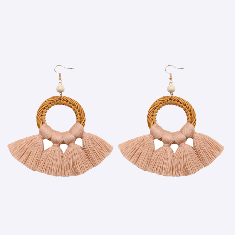 Tassel Cotton Cord Rattan Dangle Earrings