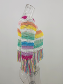 Women's Colorblock Crochet Tassel Beach Cover-Ups