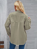 Distressed Raw Hem Button Up Denim Jacket