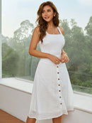 Eyelet Sleeveless Square Neck Dress