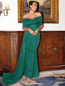 Gathered Detail Cascading Off-Shoulder Fishtail Dress