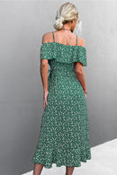 Ditsy Floral Cold Shoulder Tulip Hem Dress