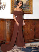 Gathered Detail Cascading Off-Shoulder Fishtail Dress