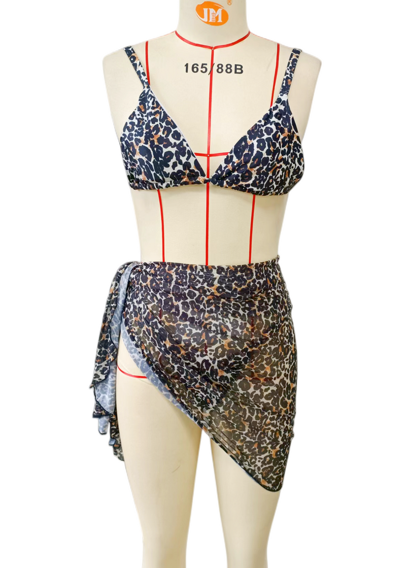 Women's Sexy Print Lace-Up Three-Piece Bikini Set