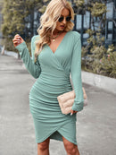 Ruched Tulip Hem Surplice Dress