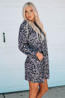 Leopard Print Crewneck Mini Dress with Pockets