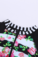 Floral Striped Patchwork Rashguard One-piece Swimsuit