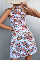 Floral Mock Neck Tie Back Sleeveless Dress