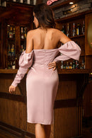 Sweetheart Neck Tulip Hem Puff Sleeve Dress