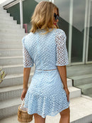 Embroidered Spliced Mesh Mini Dress