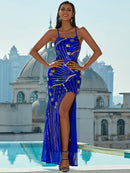 Sequin Spaghetti Strap Split Maxi Dress